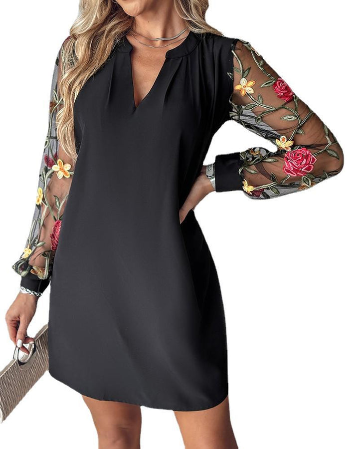 Spring And Autumn Casual Loose Long-Sleeved Lace Dress