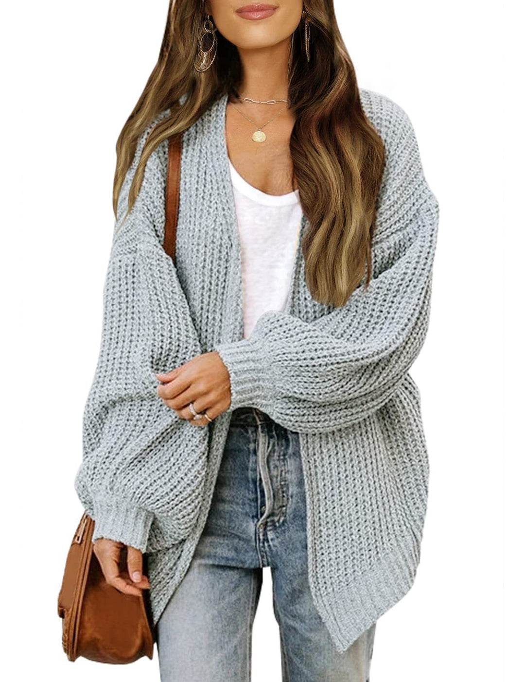 Lantern Sleeve Sweater Women's Coat Coarse Wool Thread Pocket Knit Cardigan