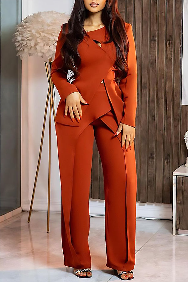 Elegant Side Knot Top & Patchwork Pants Set