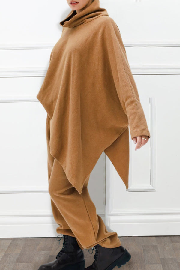 Casual High Neck Batwing Sleeve Top & Pants Set