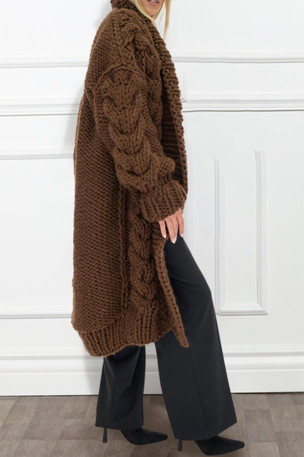 Casual Loose Cable Knit Solid Cardigan