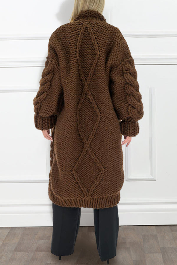 Casual Loose Cable Knit Solid Cardigan