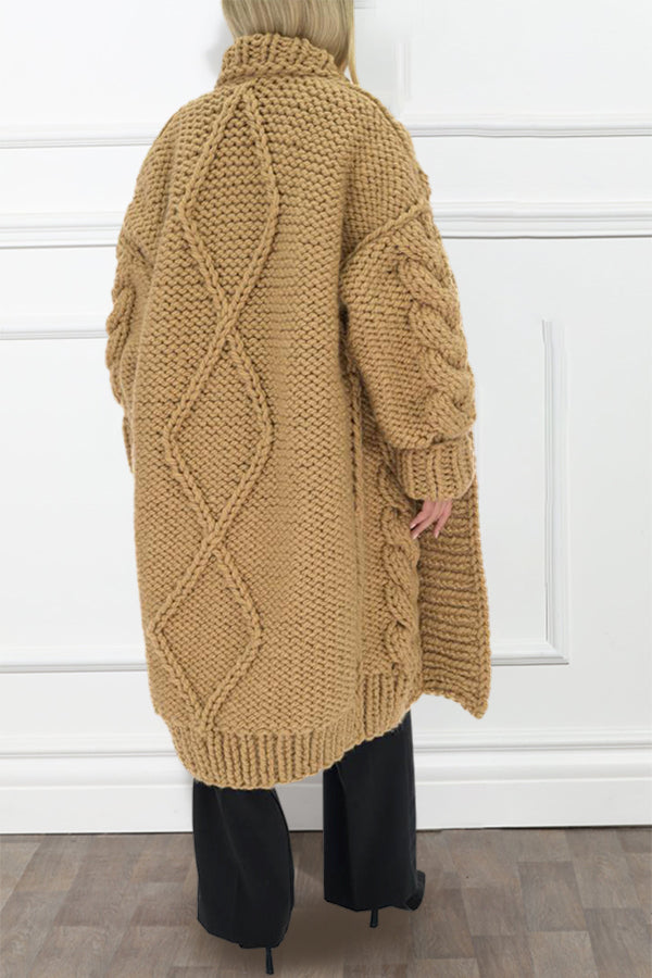 Casual Loose Cable Knit Solid Cardigan