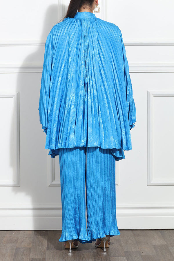 Shiny Pleated Cloak Sleeve Top & Pants Set