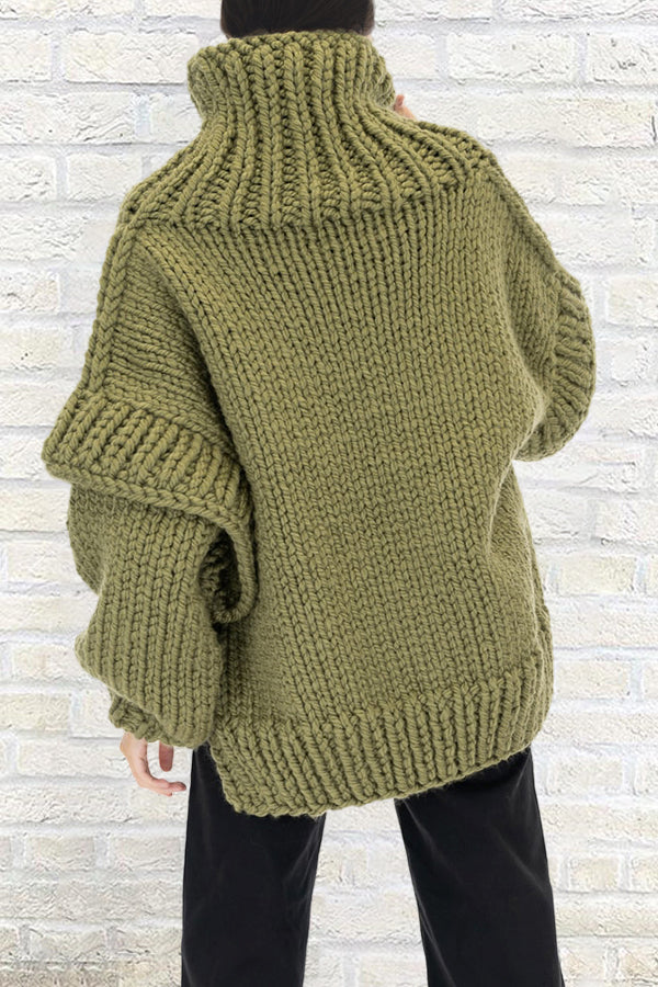 Casual Solid Turtle Rolled Neck Sweater