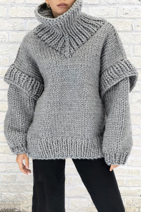 Casual Solid Turtle Rolled Neck Sweater