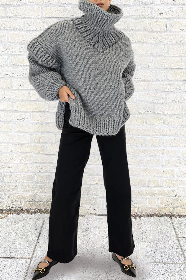 Casual Solid Turtle Rolled Neck Sweater