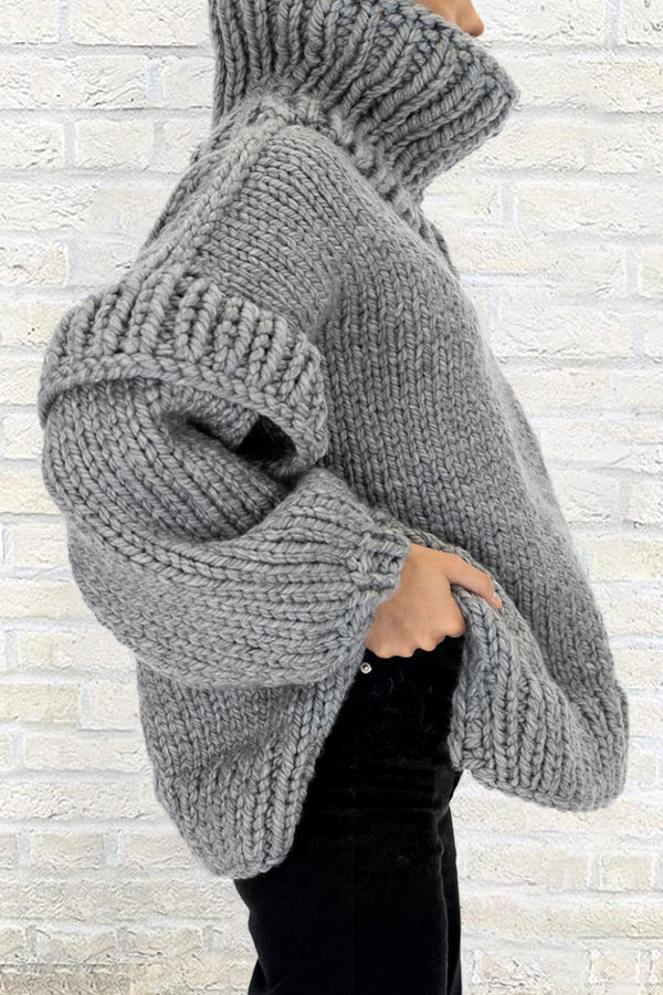 Casual Solid Turtle Rolled Neck Sweater