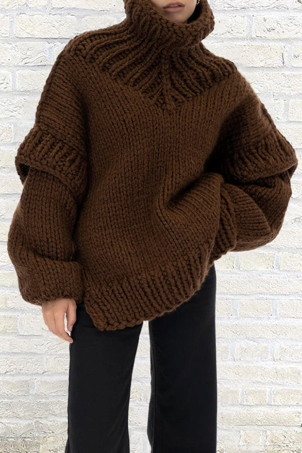 Casual Solid Turtle Rolled Neck Sweater