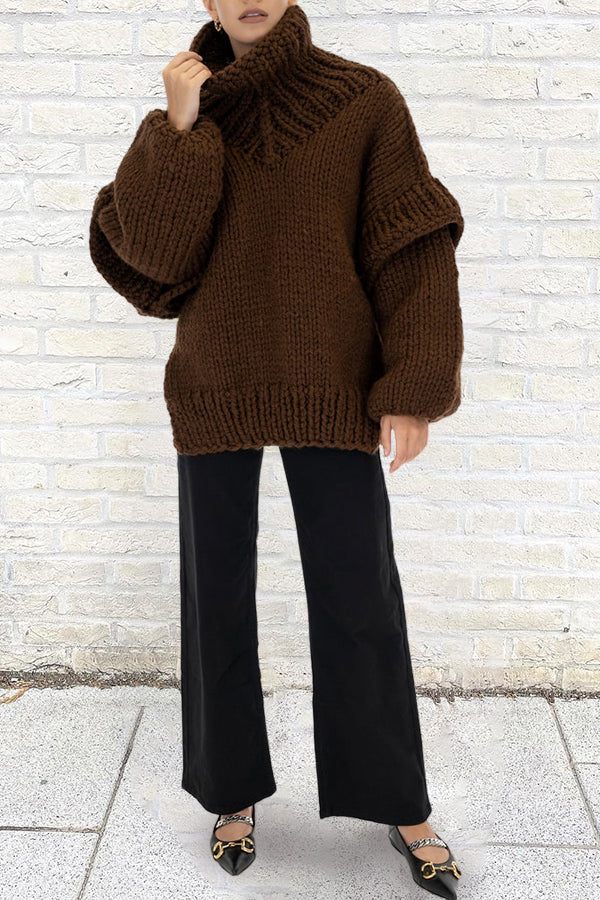 Casual Solid Turtle Rolled Neck Sweater