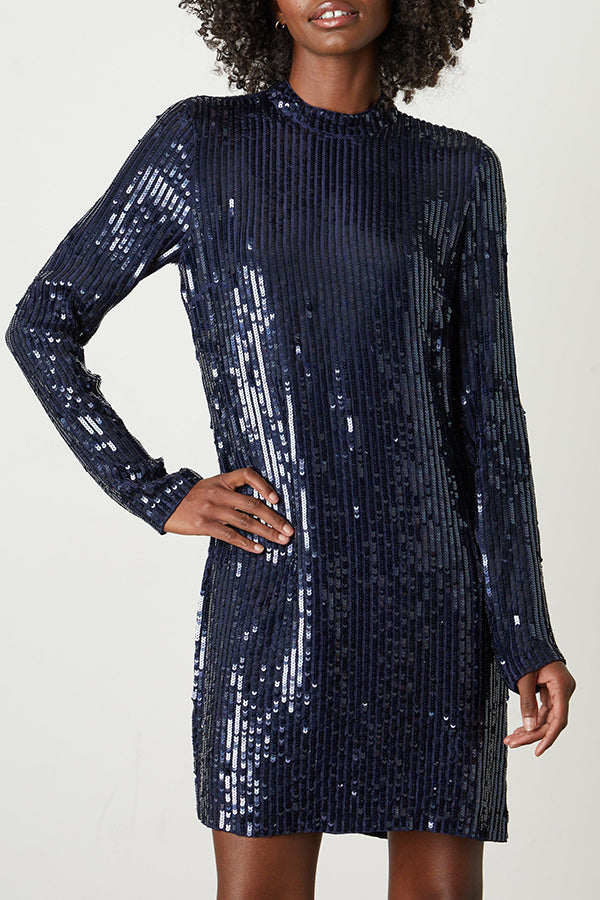 Stylish Parties Mock Neck Sequin Mini Dress