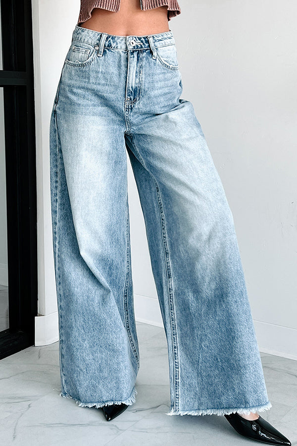 Casual Raw Trim High Rise Wide Leg Jeans 