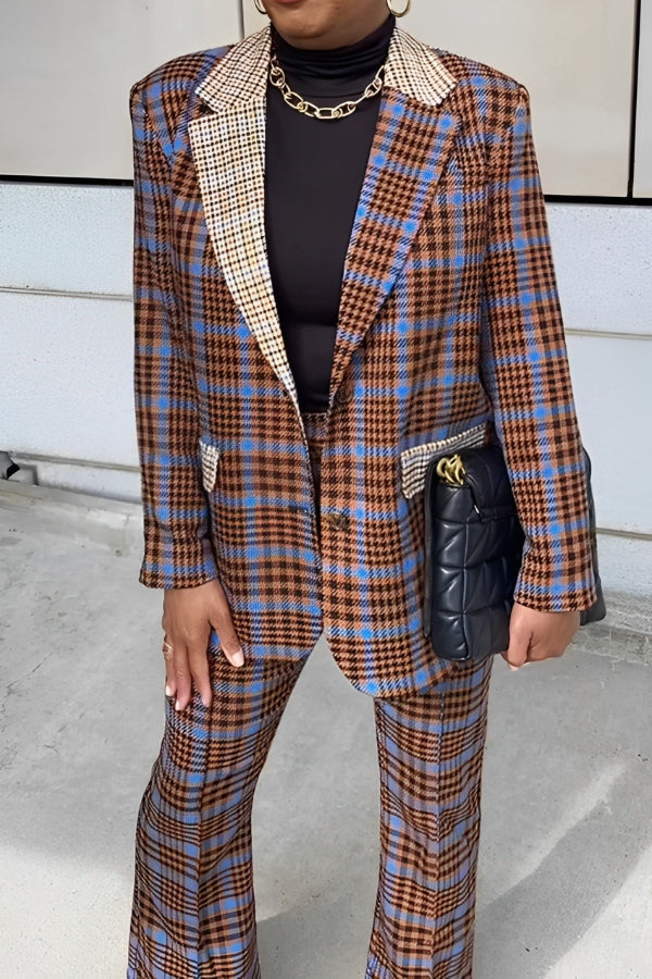 Vintage Colorblock Plaid Blazer & Pants Set