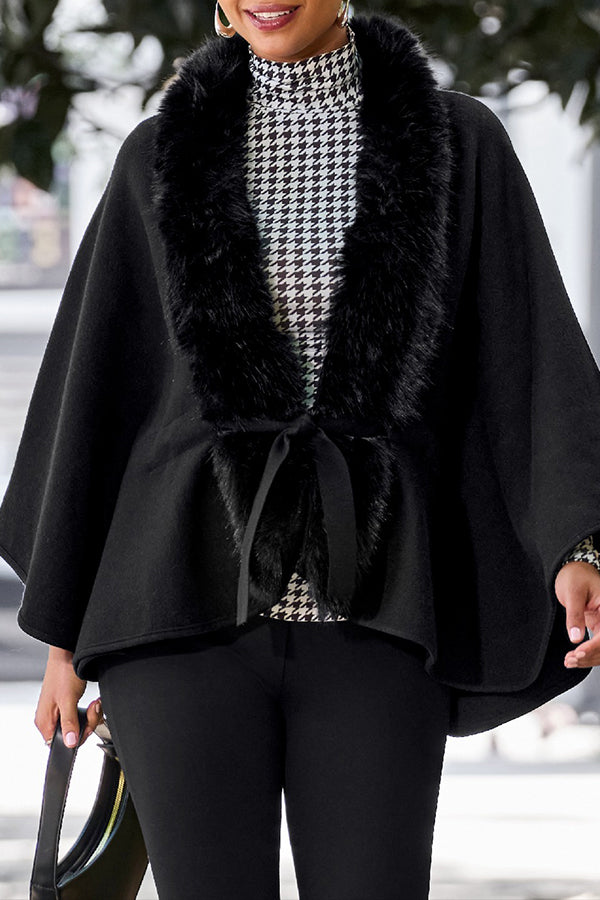 Stylish Faux Fur Tie Waist Poncho