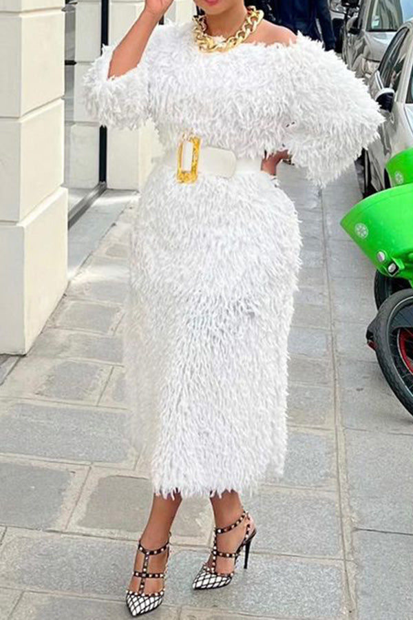 Unique Desig Chic Fringe Trim Fluffy Dress