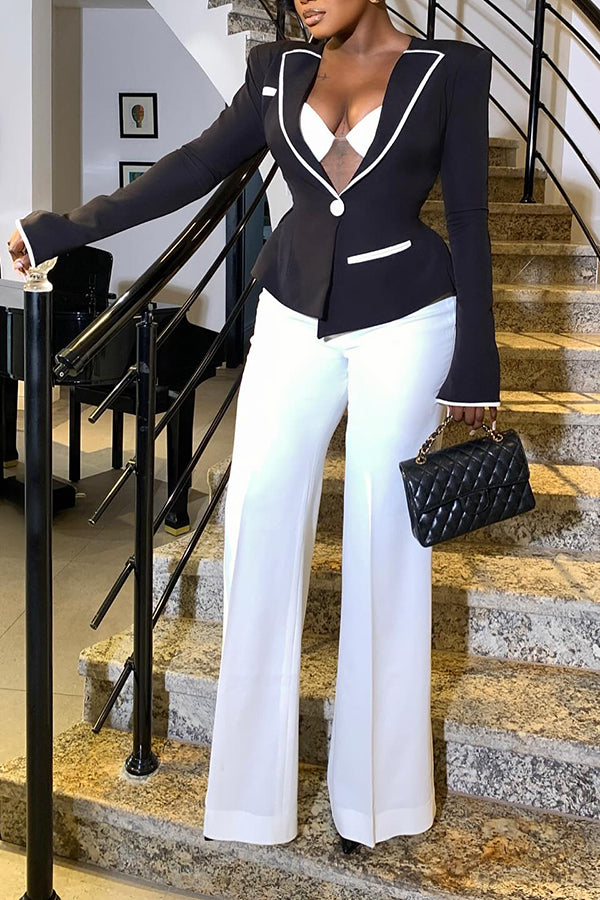 Stylish Colorblock Blazer & Tailored Pants Set