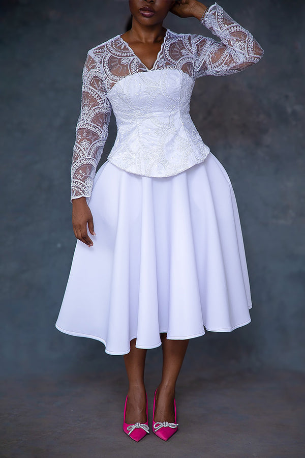 Elegant Embroidered Mesh Top & Skirt Set