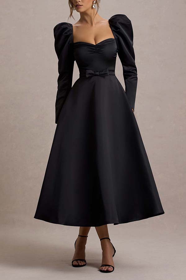 Elegant Sweetheart Collar Gigot Sleeve Midi Dress