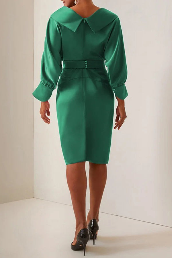 Elegant V Neck Satin Midi Dress