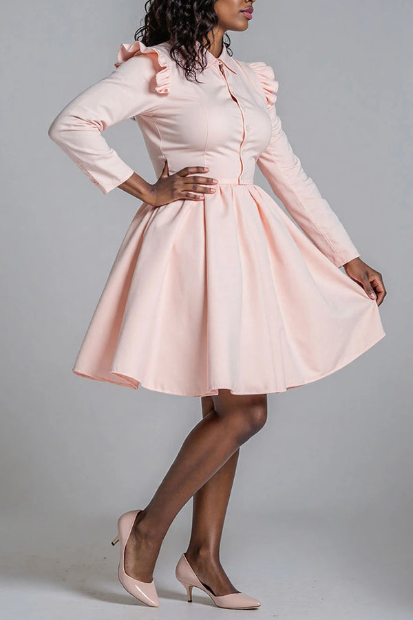 Elegant Ruffled Sleeves A-Line Midi Dress 