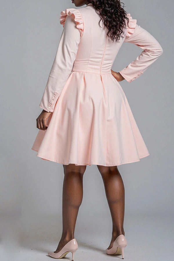 Elegant Ruffled Sleeves A-Line Midi Dress 