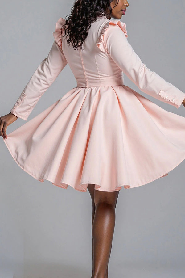 Elegant Ruffled Sleeves A-Line Midi Dress 