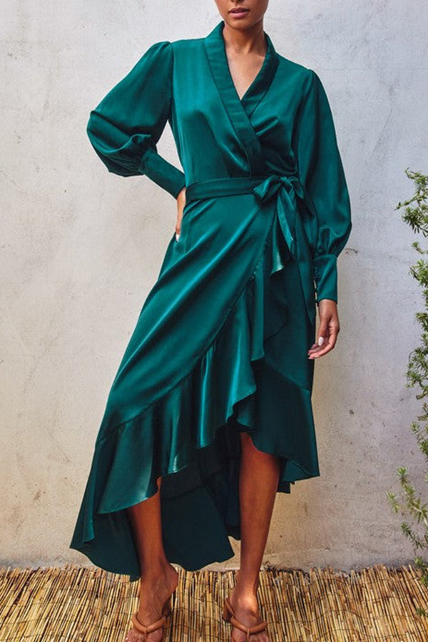 Chic Ruffle Hem Wrap Midi Dress