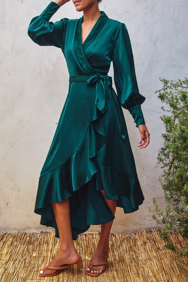 Chic Ruffle Hem Wrap Midi Dress