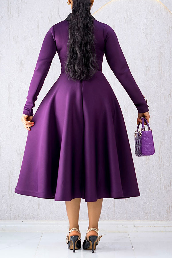 Elegant Shirt Collar A-Line Midi Dress