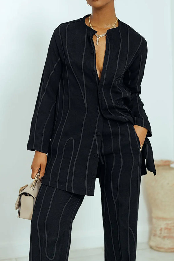 Casual Round Neck Shirt & Wide Leg Pants Set