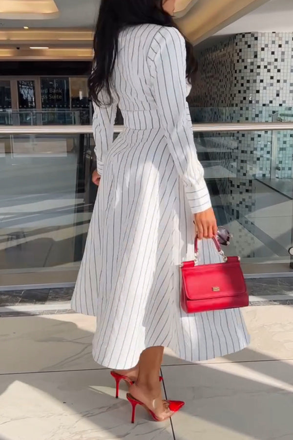 Elegant Striped Shirt & A-Line Skirt Set