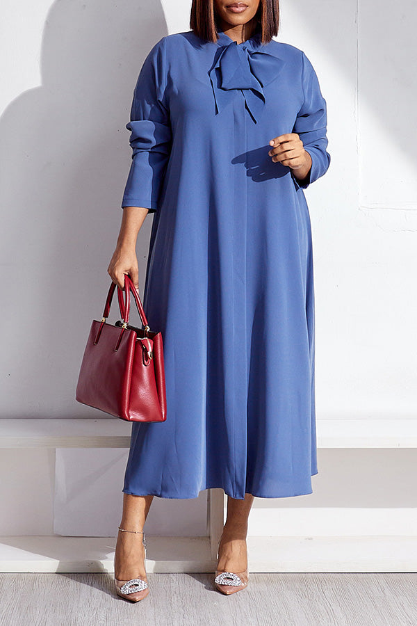 Retro Knotted Collar Long-Sleeved Dress