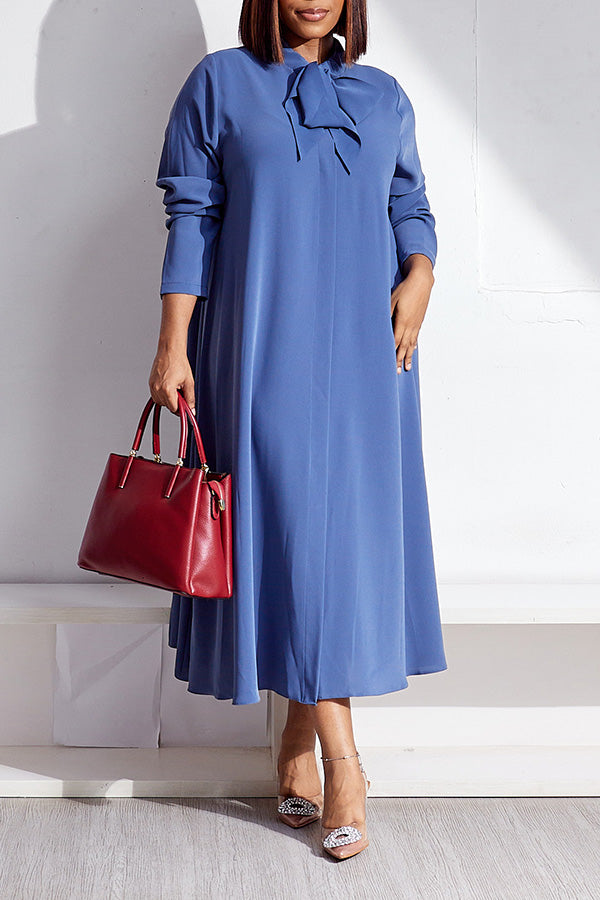 Retro Knotted Collar Long-Sleeved Dress