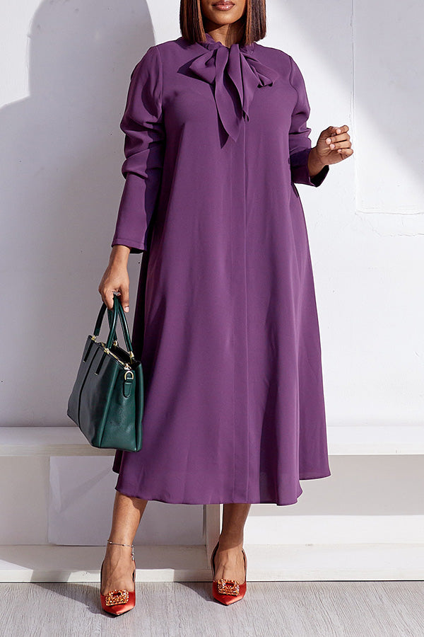 Retro Knotted Collar Long-Sleeved Dress