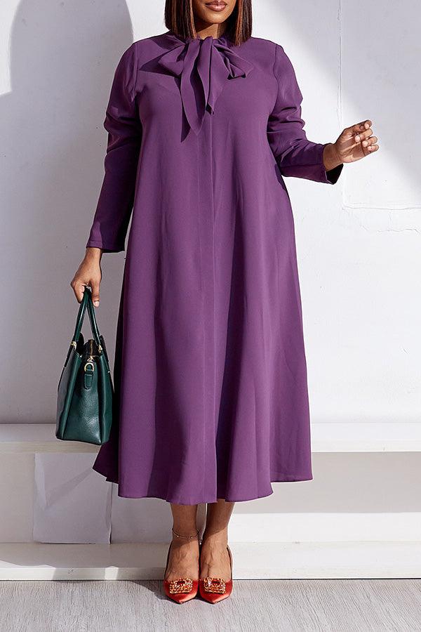 Retro Knotted Collar Long-Sleeved Dress