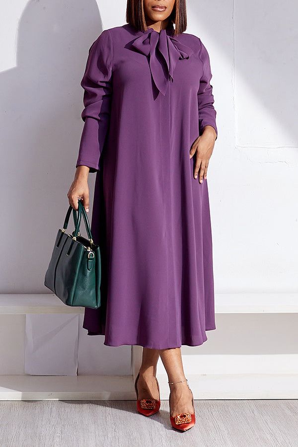 Retro Knotted Collar Long-Sleeved Dress