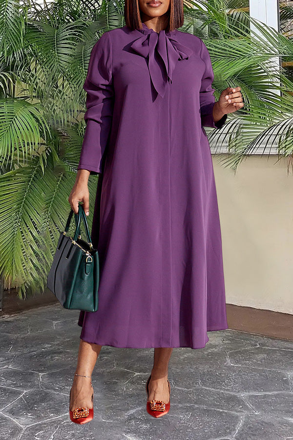 Retro Knotted Collar Long-Sleeved Dress