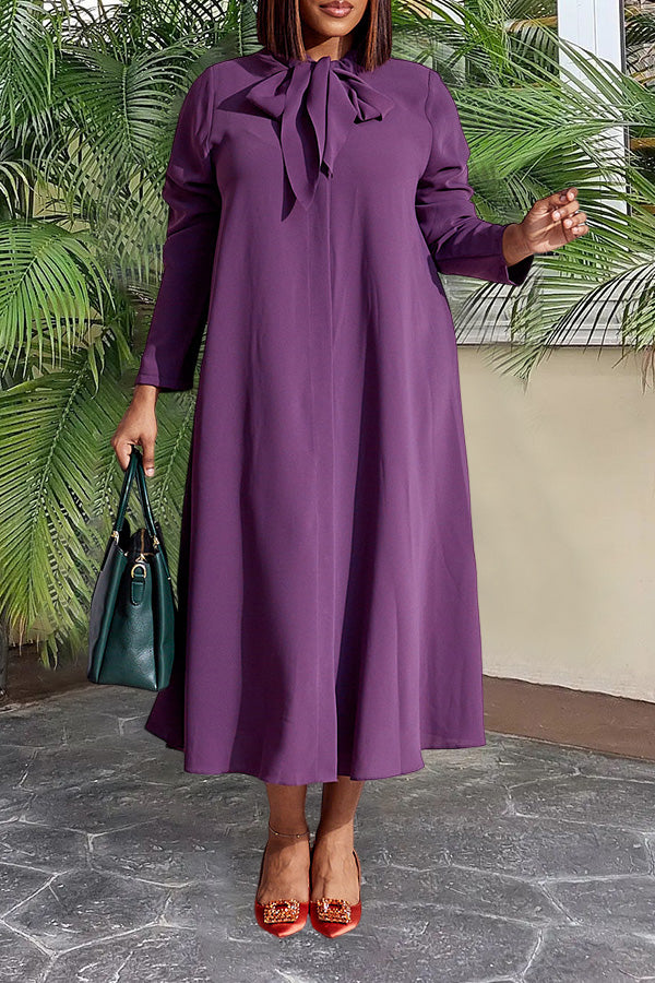 Retro Knotted Collar Long-Sleeved Dress