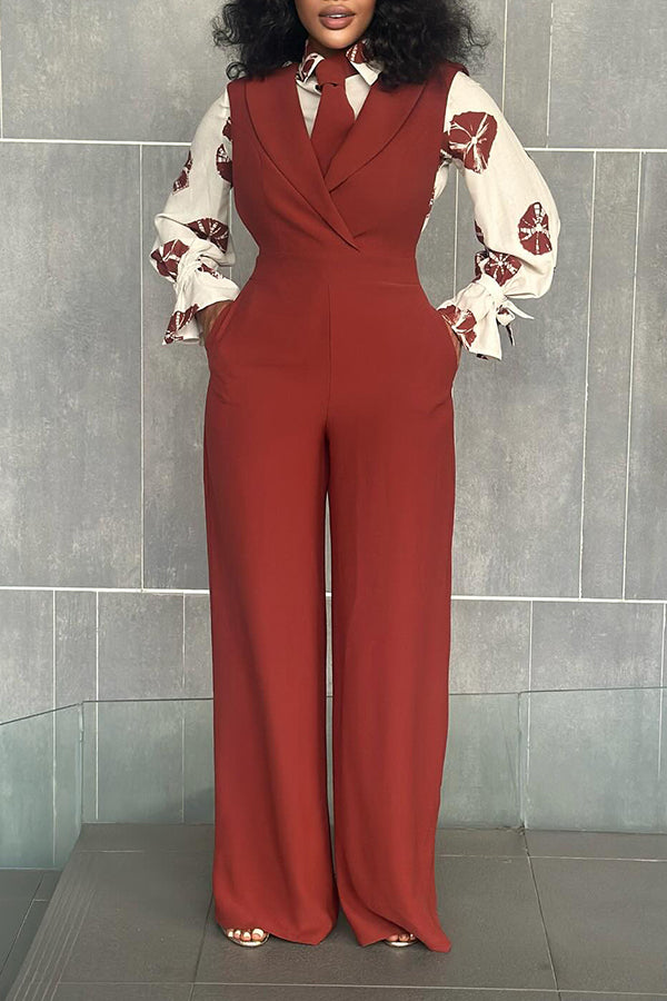 Stylish Top & Shawl Collar Straight Jumpsuit Set