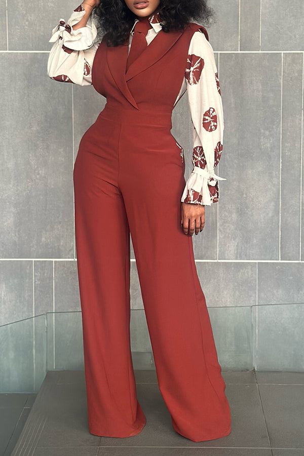 Stylish Top & Shawl Collar Straight Jumpsuit Set