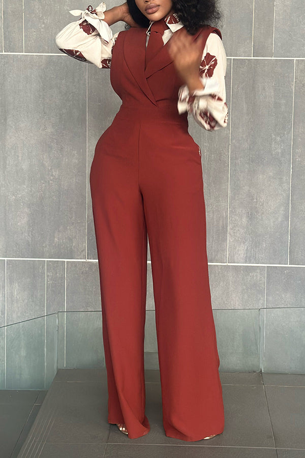 Stylish Top & Shawl Collar Straight Jumpsuit Set