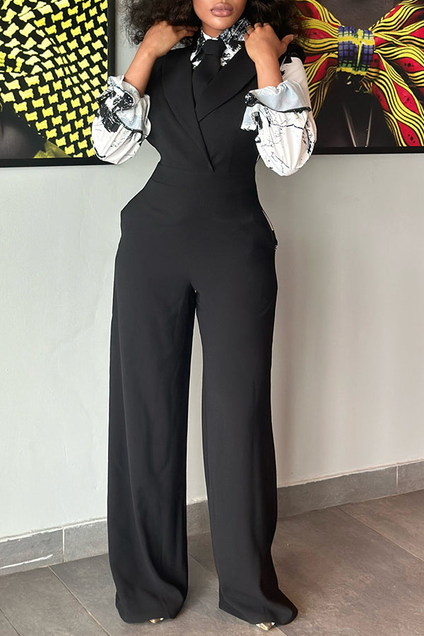 Stylish Top & Shawl Collar Straight Jumpsuit Set