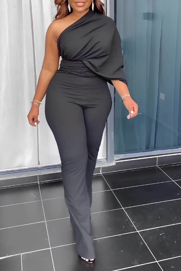 Stylish One Shoulder Ruched Jumpsuit