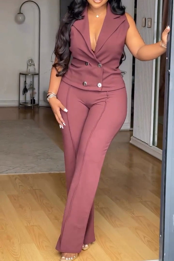 Stylish Double Breasted Vest & Seam Front Pants Set