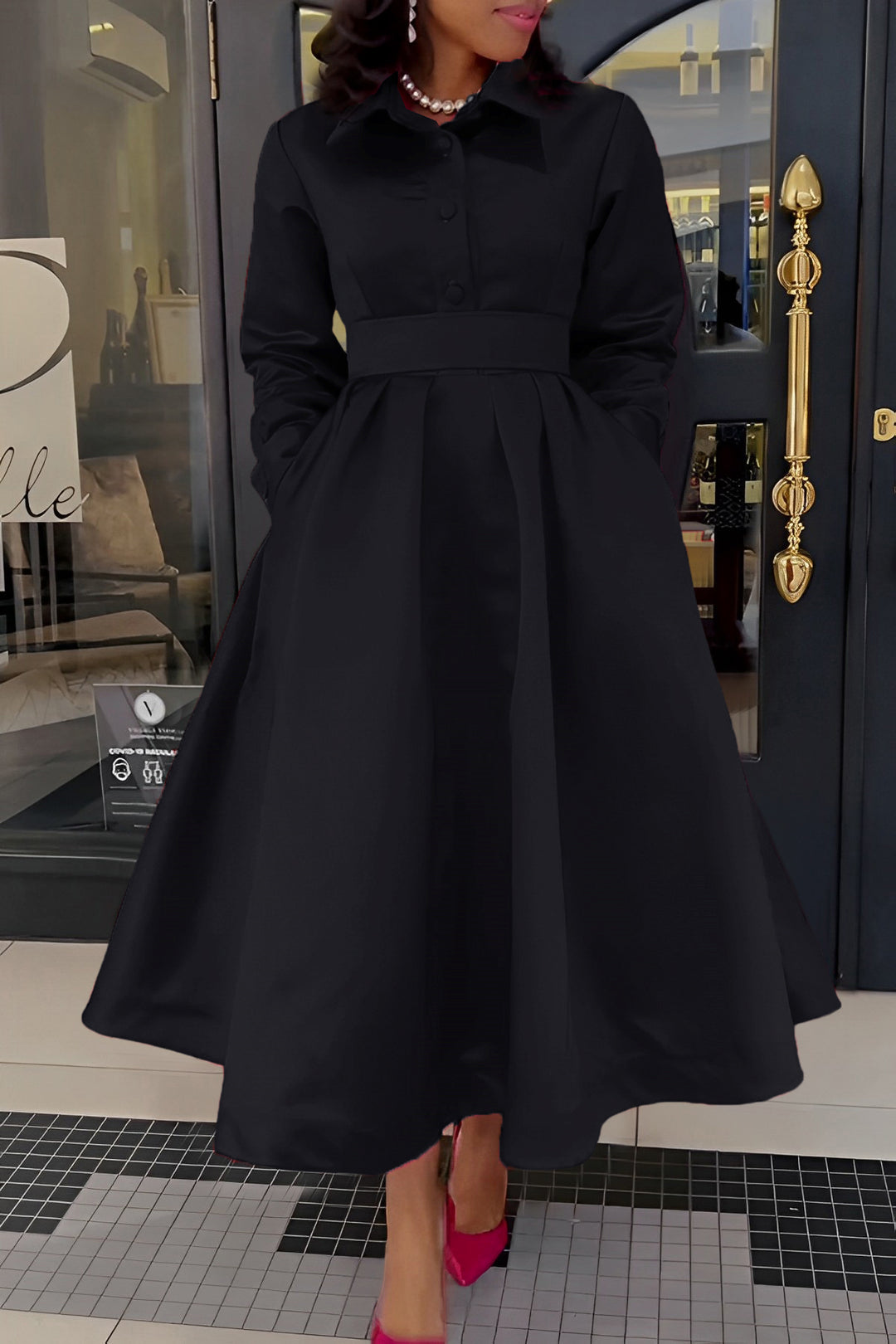 Gorgeous Solid Shirt Collar A-line Dress