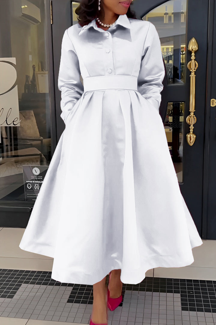 Gorgeous Solid Shirt Collar A-line Dress