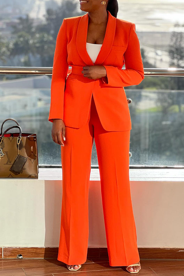 Classic Shawl Collar Belted Blazer & Pants Set