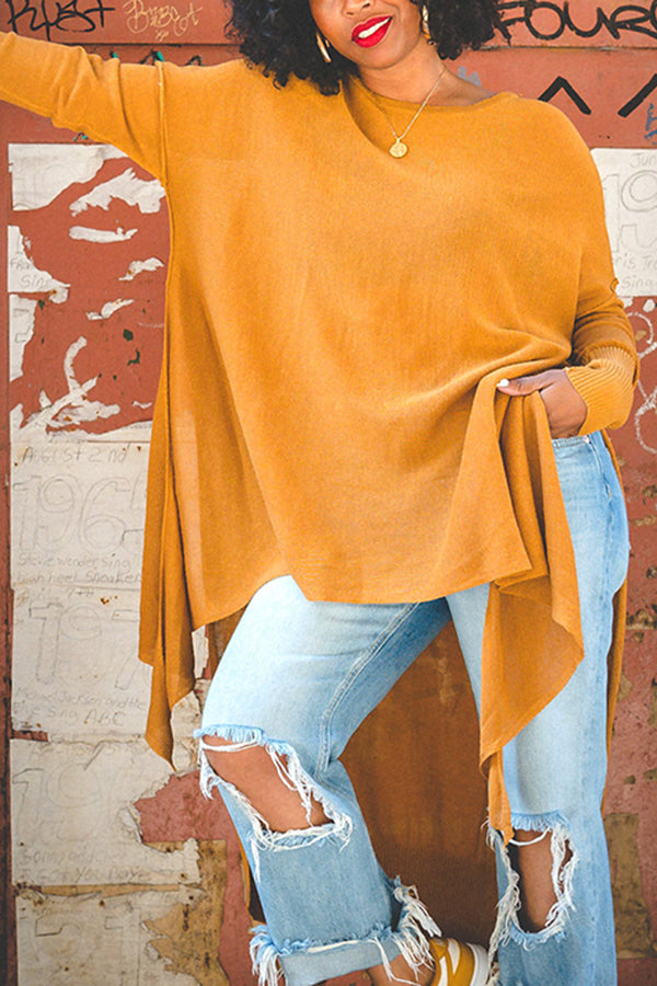 Stylish Asymmetrical Hem Split Top