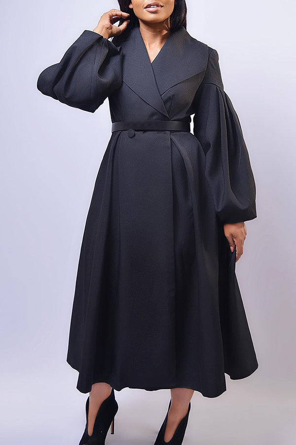 Classy Waterfall Collar Lantern Sleeve Dress Coat