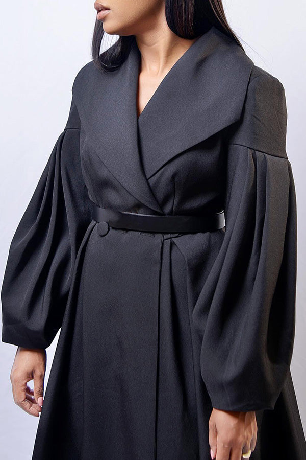 Classy Waterfall Collar Lantern Sleeve Dress Coat